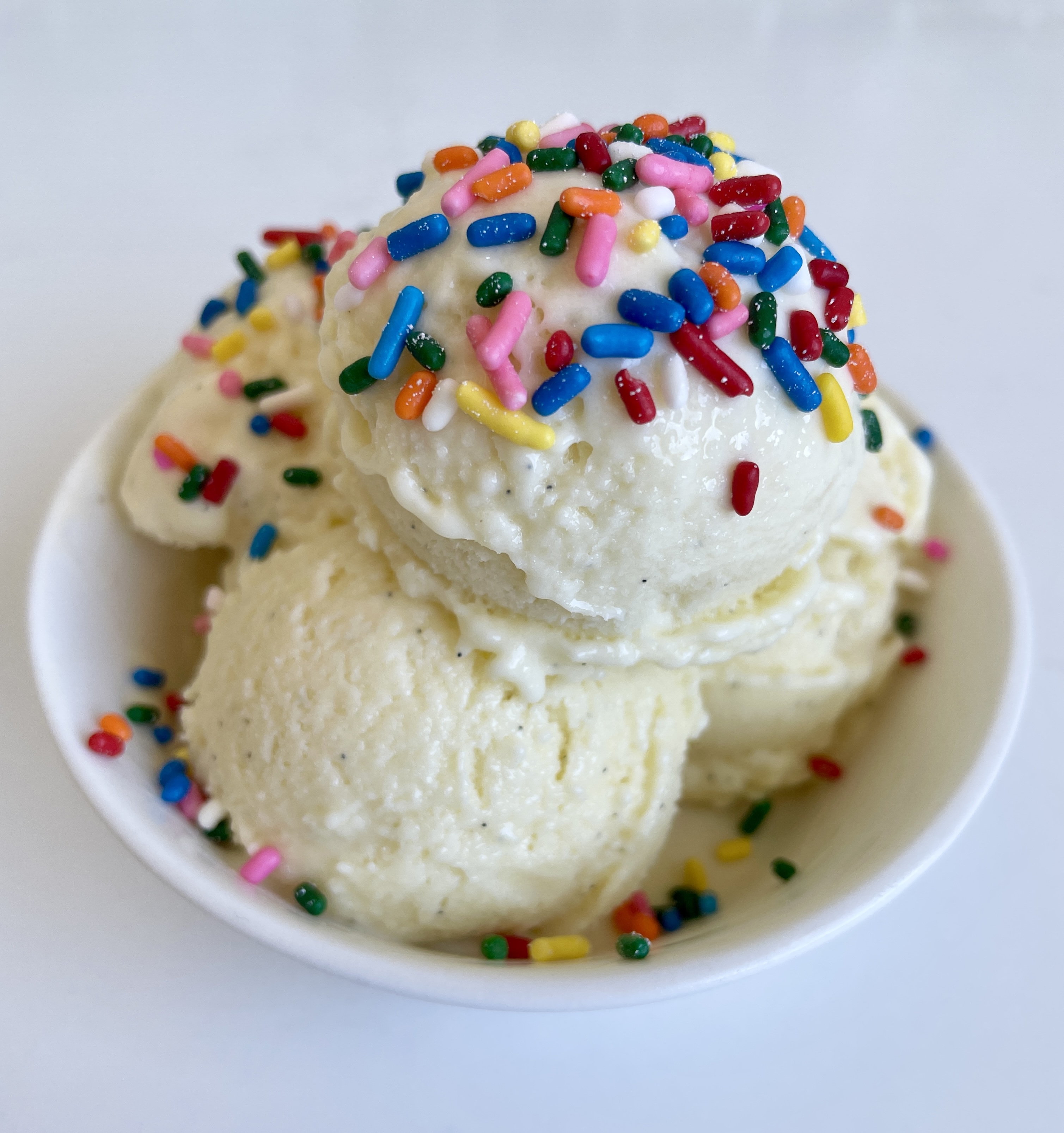 Vanilla cottage cheese ice cream with sprinkles on top