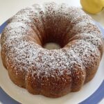 Finished lemon cake dusted with powdered sugar